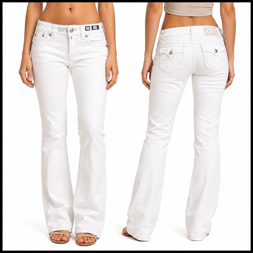 Miss Me Irene Bootcut Jeans White Denim‎ Low Rise Stretch Size 27